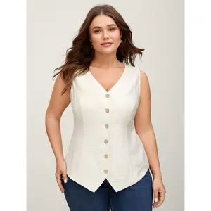 【Easter's Haul】【Arm Freedom】BlOOMCHIC Plus Linen Solid Button Vest