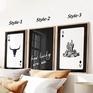 Set Of 3 How Lucky Are We_Ace Playing Card_Retro Cowgirl Poster Trendy Western Wall Art Modern Cowboy Print Decoration Minimalist Room Photo