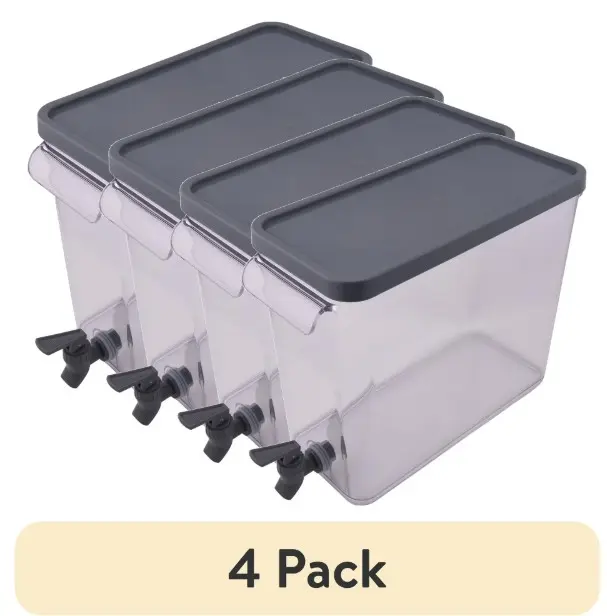 (4 pack) Mainstays 2-Gallon Acrylic Slim Fridge Dispenser, Gray