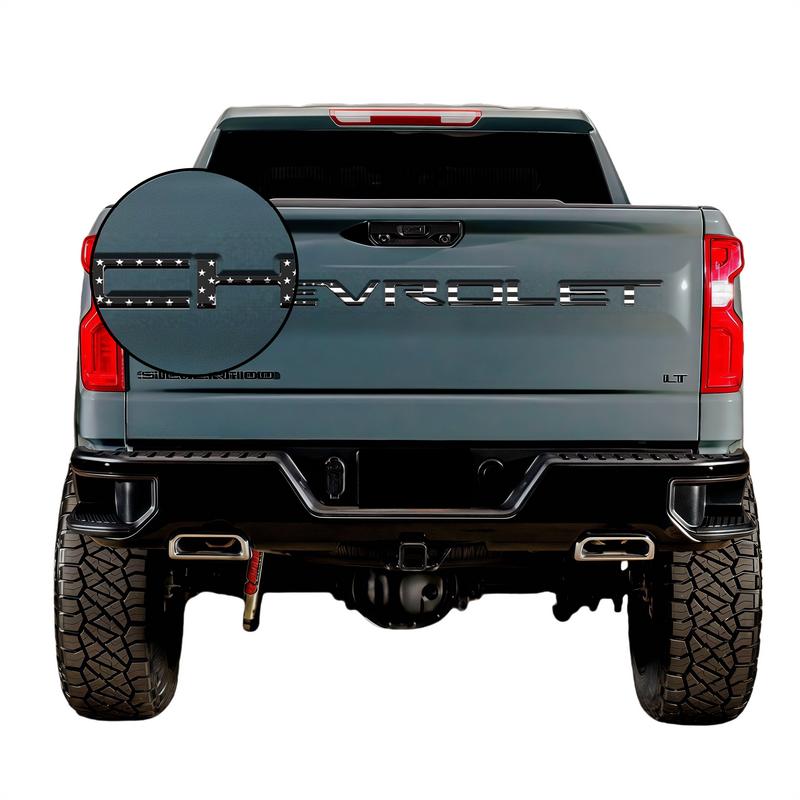 Personalized truck tailgate decals Compatible with 2019-2025 Chevrolet Accessories Strong Adhesive Back Anti FadeCoating Black American flag