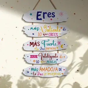 1pc Decorative Signs and Plaques Set with Inspirational Message "You are brave and smart" motivational wooden hanging plaques in Spanish, home decor, outdoor decor, Halloween, Thanksgiving, Christmas holiday decorations, birthday gift