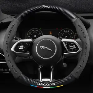 Jaguar Suede Carbon Fiber Steering Wheel Cover, Fits Xf Xe F-Pace E-Pace I-Pace X250 F-Type Xj XS-Series, Car Interior Accessory