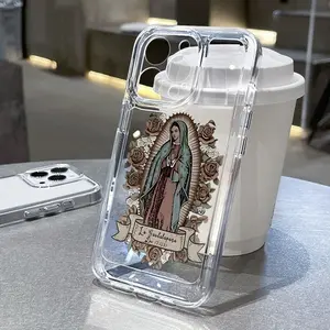 Virgin Mary TPU Pattern Case for iPhone 16 15 14 Pro Max 13 12 11 XR XS Plus Non-Yellowing Drop Protection Clear Soft Shockproof Silicone Cover