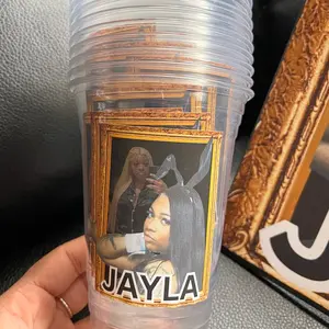 Clear Customized Plastics Cups - Reusable Drinkware for Bottle and Tumbler Use, Portable & Washable Design - Water Bottles, Bottled 10/$15