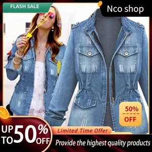 Jacket Womens Casual Solid Casual Oversize Autumn Ladies Slim Jeans Jacket Pocket Coat  Plus Size