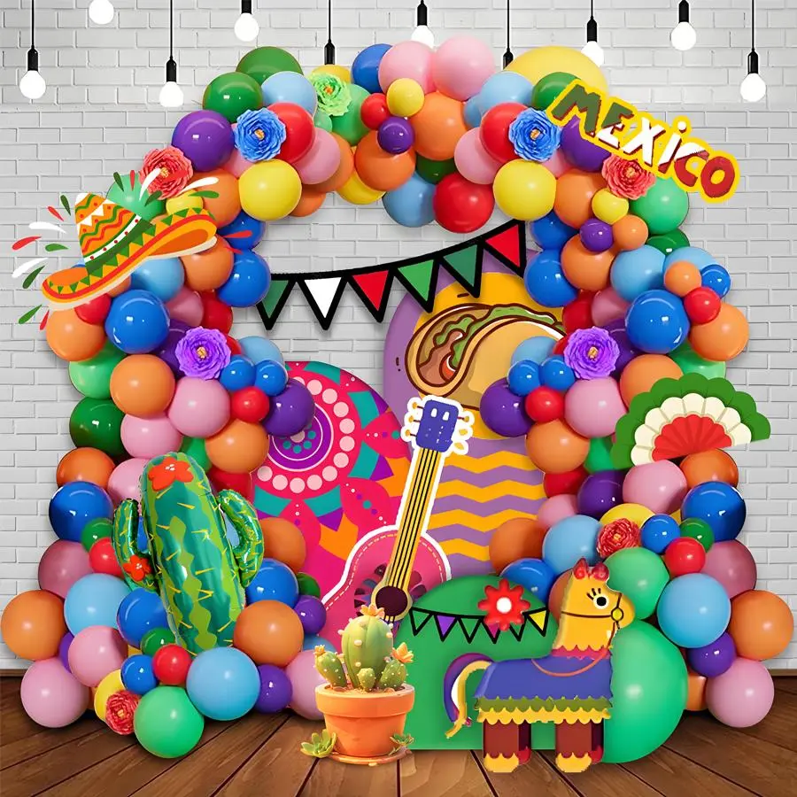Mexican Themed Balloon Arch Kit, 120pcs/set Colorful Balloon Garland Set, Party Balloon for Birthday, Cinco De Mayo, Carnival, Celebration, Balloon Decorations Kit
