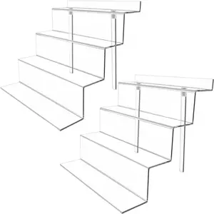 2 Pack 4 Tier  Display Riser, Clear Display Stand for Amiibo  POP Figures and Perfume, Display Riser for Graduation Party, Birthday Party