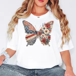 Patriotic Butterfly Shirt, American Flag Butterfly Tee, 4th Of July Shirt, Independence Day Gift, Print Only — Not a Patch