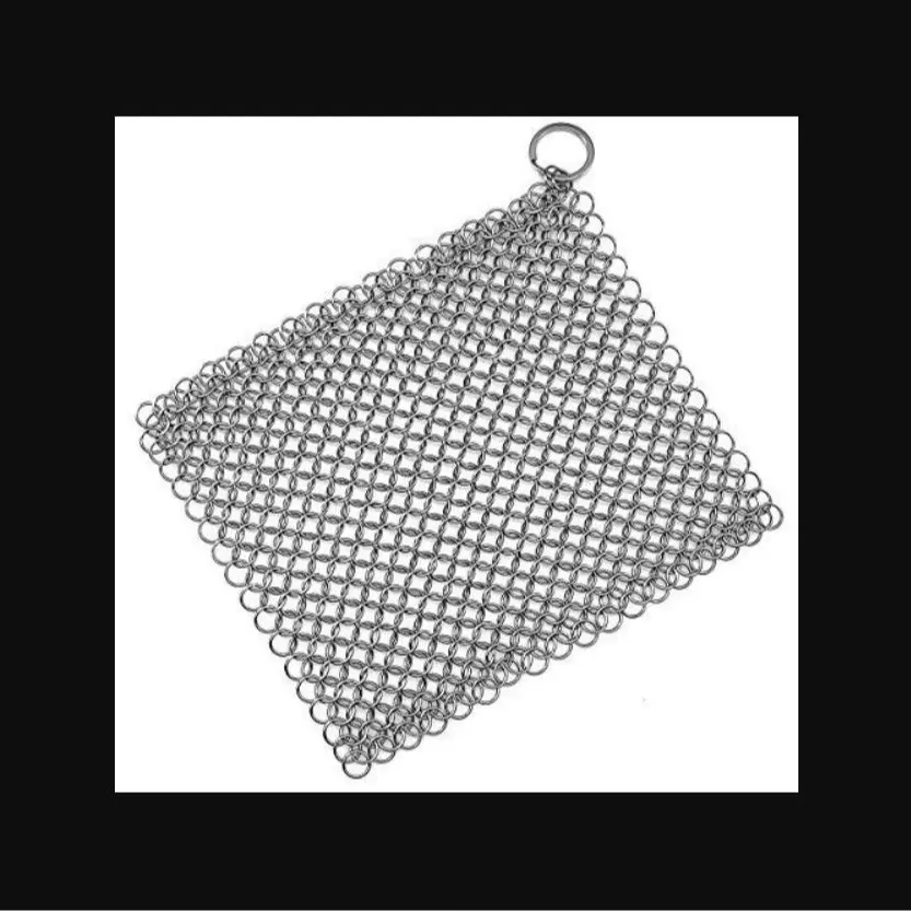 Cast Iron Scrubber 316 Stainless Steel Cast Iron Skillet Cleaner 8"x6" Chainmail Scrubber Scraper Chain Mail Link Scrub for Cast Iron Pre-Seasoned Pans Griddles BBQ Grills and Pot Cookware Cleaning Utensils