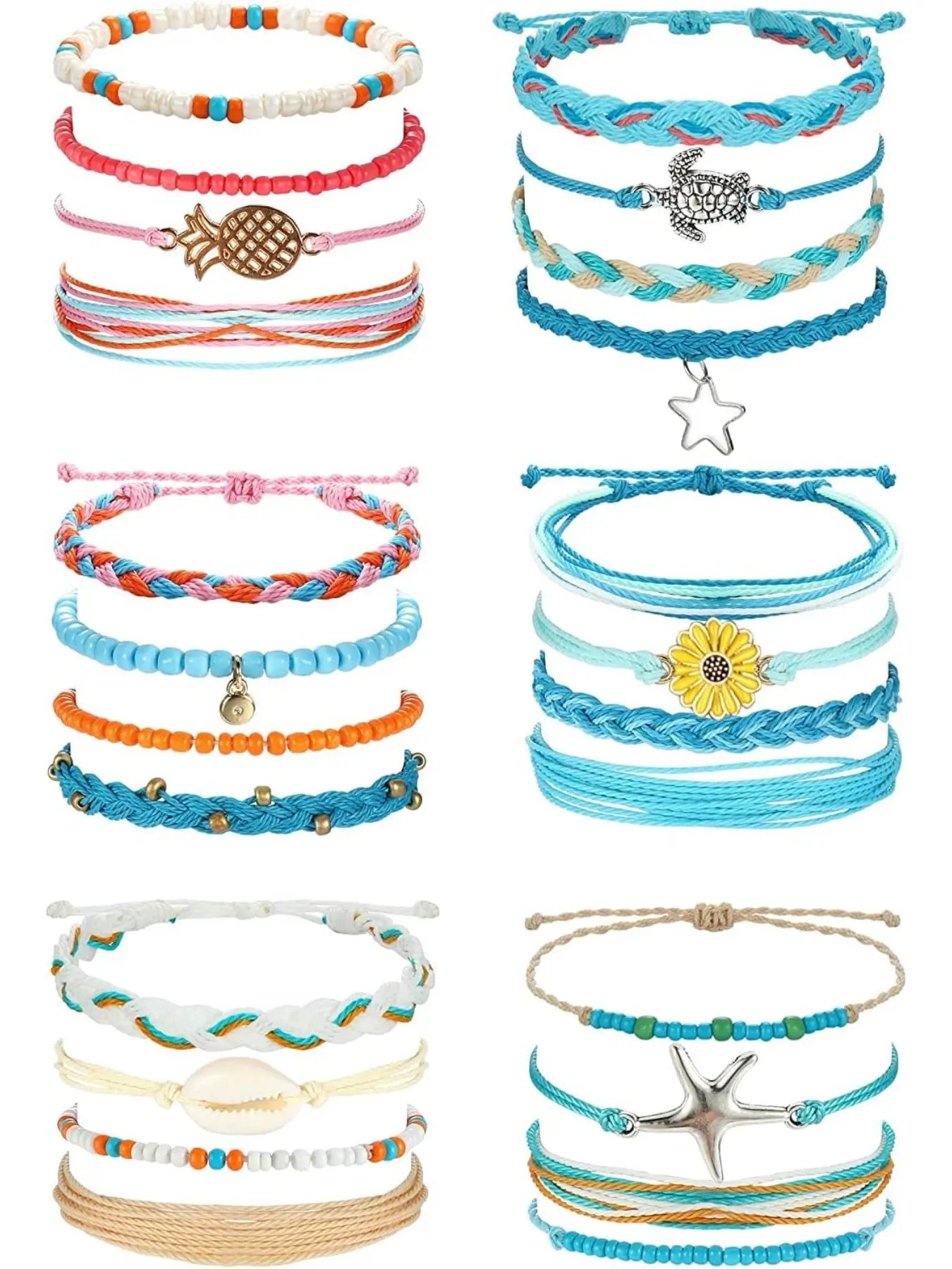 24 Pieces Waterproof String Bracelets for Women Surfer Wave Bracelet Adjustable Handmade Friendship Bracelet String Ocean Beach Boho Bracelets Anklets for Women Friendship Bracelets Set Bracelet Stack