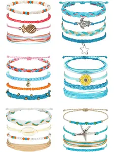 24 Pieces Waterproof String Bracelets for Women Surfer Wave Bracelet Adjustable Handmade Friendship Bracelet String Ocean Beach Boho Bracelets Anklets for Women