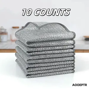 10 Pieces Anti-Scratch Wire Dish Cloths Reusable for Wetand Dry Cleaning Double Layer Kitchen Cleaning ClothsCleaning Tools Towel Steel Traditional