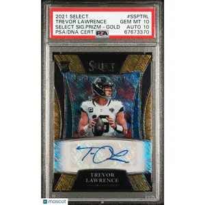 2021 Select Signatures Prizm Trevor Lawrence Prizm Gold/10 PSA 10 Auto 10 Rookie