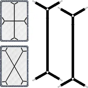 Bed Sheet Straps, 2Pcs Elastic Adjustable Bed Sheet Holder Straps, Fitted Sheet Straps to Hold Sheets in Place with Metal Clips, Sheet Holders for Mattress Cover, Sheet, Sofa Cushion (Black) No Brand