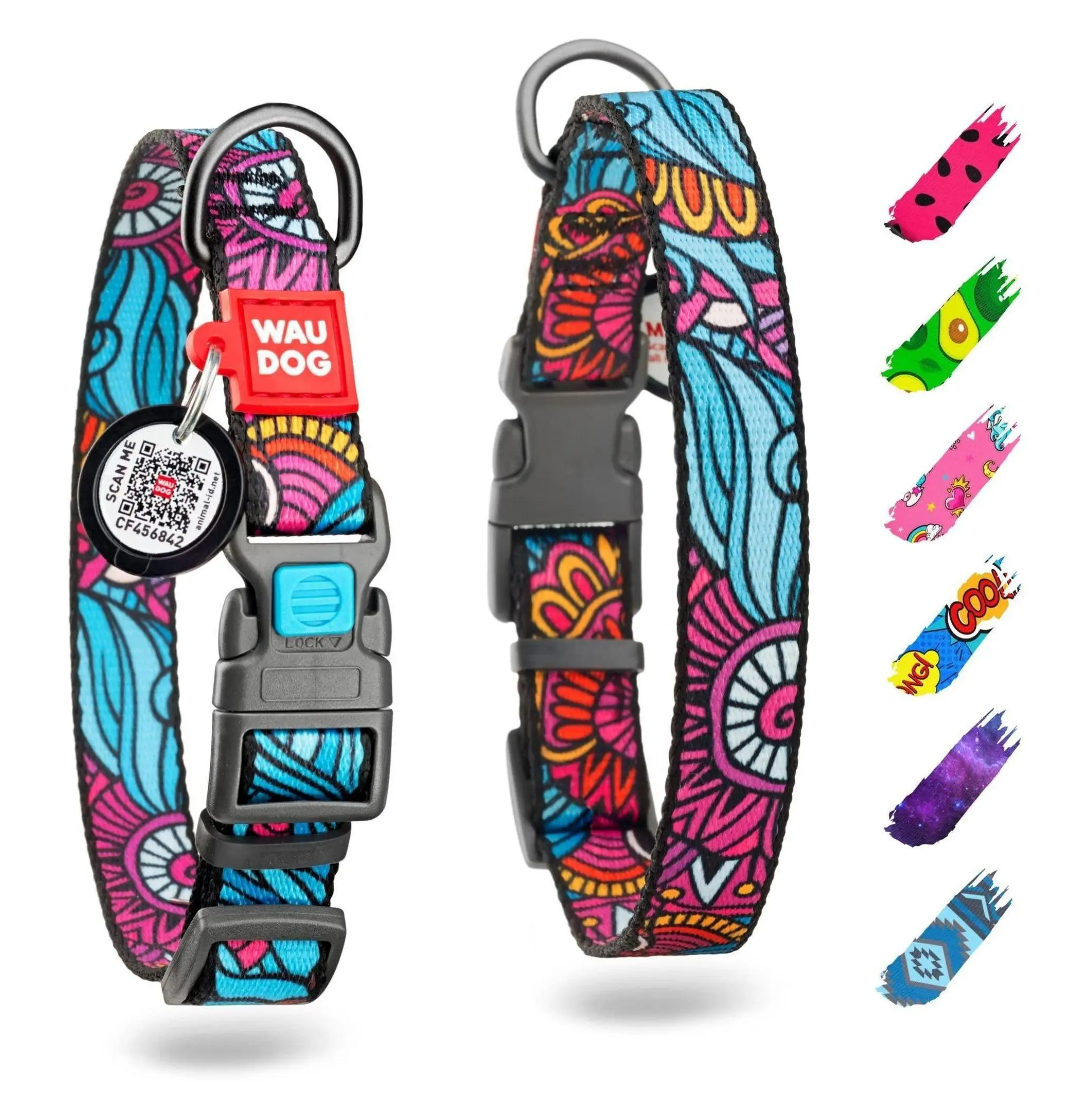 Nylon Dog Collar Adjustable - Large, Medium, Small Dogs 9-14 inch Neck Breakaway Collar with QR Tag Waudog