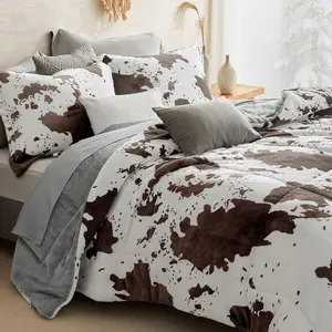 Petrichor Velvet Flannel Comforter Set - Cow Print, Western Style Bedding Set