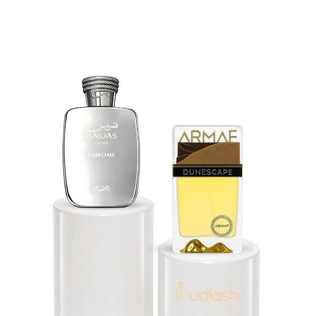 Oudlash Bundle | Hawas Chrome + Armaf Dunescape | Unisex Fragrance | 100 ML - 3.4 OZ | Eau De Parfum | Cashmeran - Ozonic Accord & Geranium