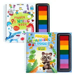 2PCS Finger Painting Book Set, Doodle Books - DIY Coloring Activity for Kids Ages 3+ - Non-Toxic & Washable, Interactive Art for Boys & Girls, Perfect Gift for Christmas - Spiral Bound & Multi-Scene Animal Themes with Vibrant Illustrations