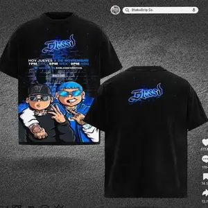 Blessd exclusive graphic t-shirt – oversized black streetwear tee with cartoon-style front illustration and bold logo back print – unisex fit for Latin music fans, urban fashion, and limited edition merch collectors 57S