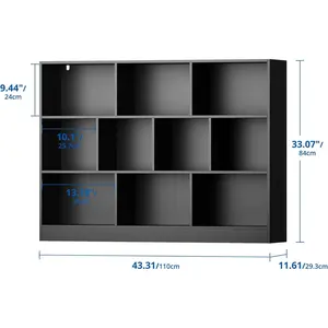 Cozy Castle Black Bookshelf, 3-Tier Open Shelf Bookcase, 10 Cube Storage Organizer with Anti-Tilt Device, Freestanding Horizontal Bookshelf Cube Shelf for Bedroom, Living Room, Office