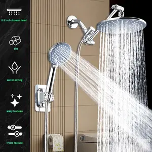 Home Bathroom Shower Set, 10 Inch Adjustable Shower Rod, Long Flexible Hose, No Drilling Mount, Round Design, Easy Installation