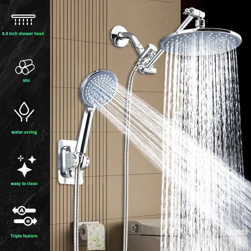 Home Bathroom Shower Set, 10 Inch Adjustable Shower Rod, Long Flexible Hose, No Drilling Mount, Round Design, Easy Installation