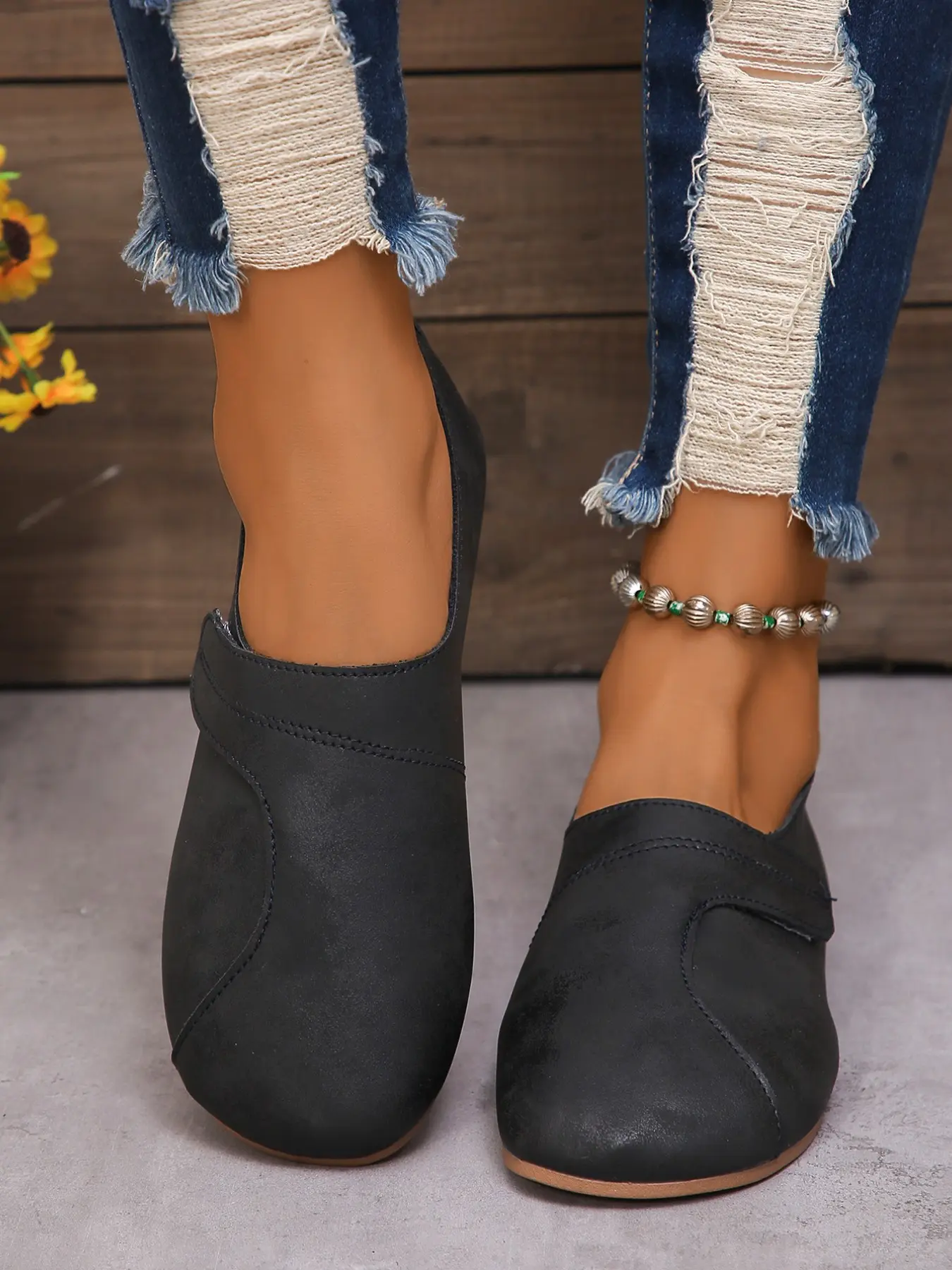 French Simple Soft Sole Loafers, Vintage Slip-On Lazy Shoes, Casual Commuter Women's Shoes, Daily Wear Shoes, Soft Sole Flats, PU Material, Spring & Fall