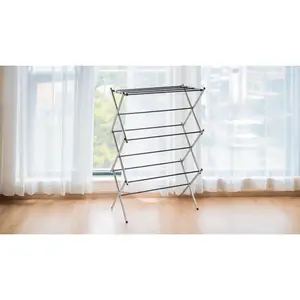 Foldable Chrome Laundry Drying Rack,Foldable Portable Metal Clothes Drying Rack, Indoor Air Dryer, Energy-Saving Laundry Rack, 14.5 * 29.5 * 41.8 Inches, Chrome Silver