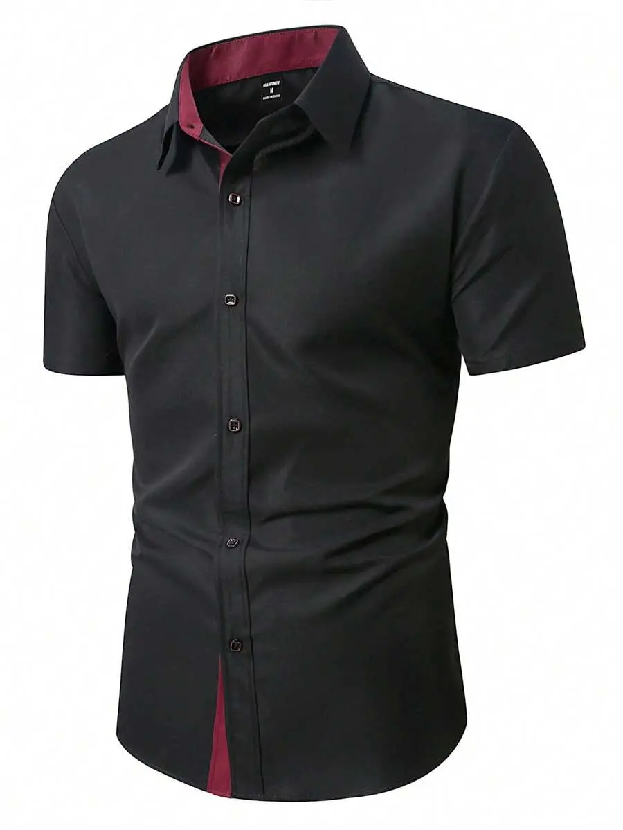 Manfinity Homme CS-D18 Men's Solid Color Short Sleeve Shirt, Minimalist And Fashionable, Suitable For Summer