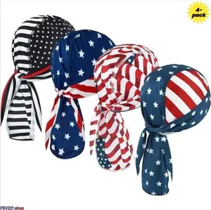 Patriotic Skull Caps 4-Pack, Unisex American Flag Stars Mesh Bandanas for Adults, Quick-Dry Headwear for Biking, Hiking & Memorial Day
