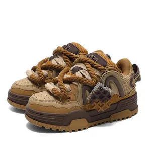 Qianda 2025 Retro Bread Shoes - Cute Cartoon Waffle Couple Sneakers