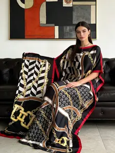 Luxurious Mixed Floral Print Robe with Eye-Catching Chain and Checkerboard Pattern, Perfect for Evening Events and Cocktail Parties, Fashion