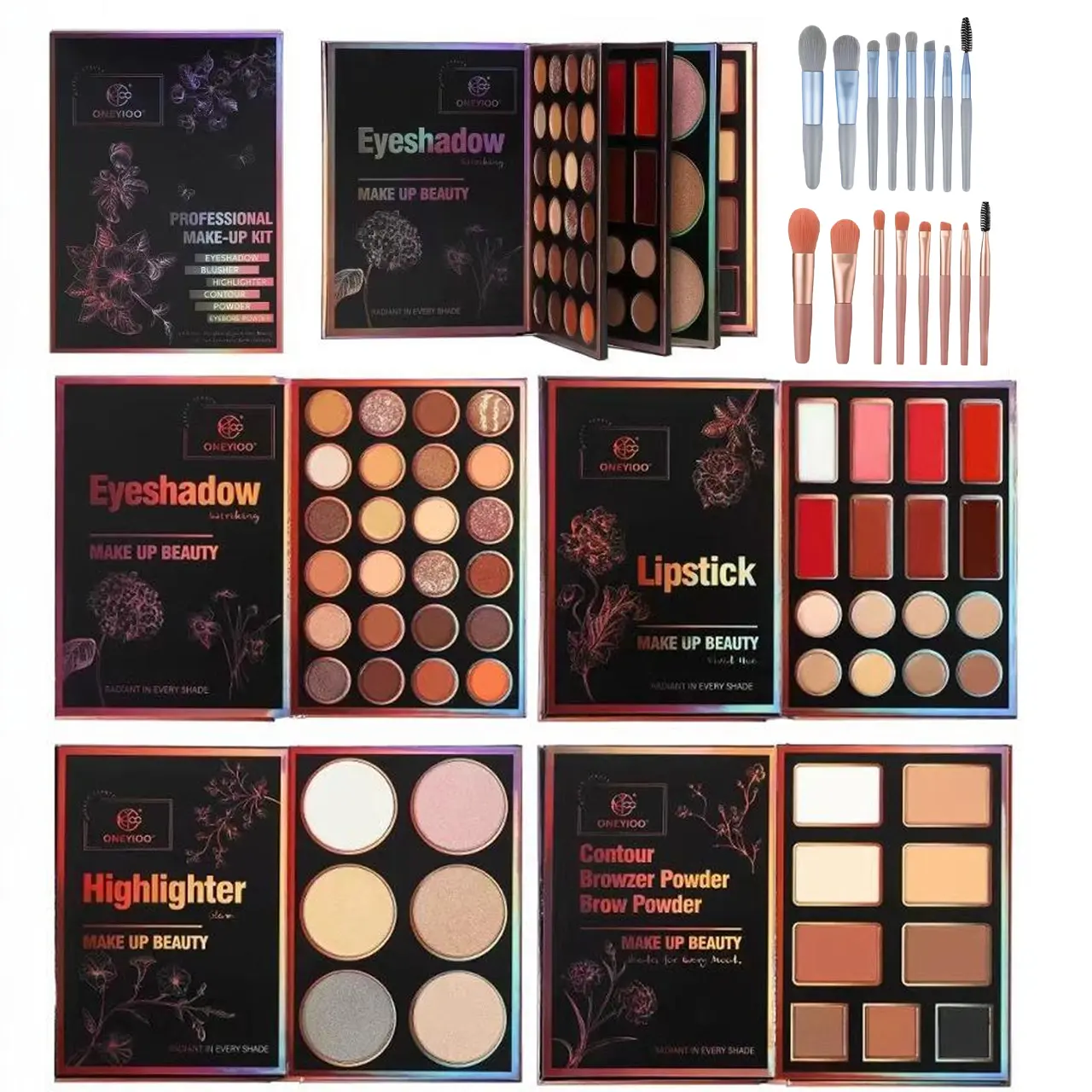 55-Color Eyeshadow Palette + 8-Piece Makeup Brush Set | Macaron-themed Brushes Book-style Foldable Makeup Palette with Pearl, Highlight, Matte, Glitter & Shimmer Finishes – All-in-one for Eyeshadow, Contour & Blush