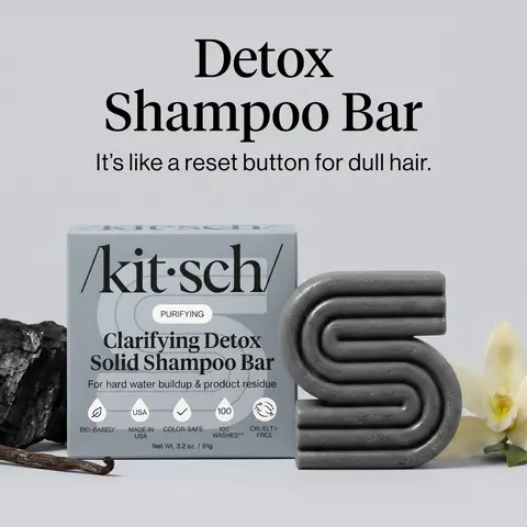 Kitsch Solid Clarifying Charcoal Detox Shampoo Bar, Haircare Product for Deep Cleansing Clarifying Hair Cleaning
