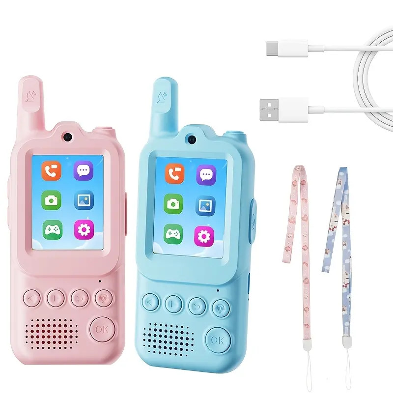 Kids Walkie Talkies 2 Pack with Camera & Screen, Rechargeable Long Range Two-Way Radios for Outdoor Adventure, Camping, Hiking, Gifts for Boys & Girls Ages 3-12