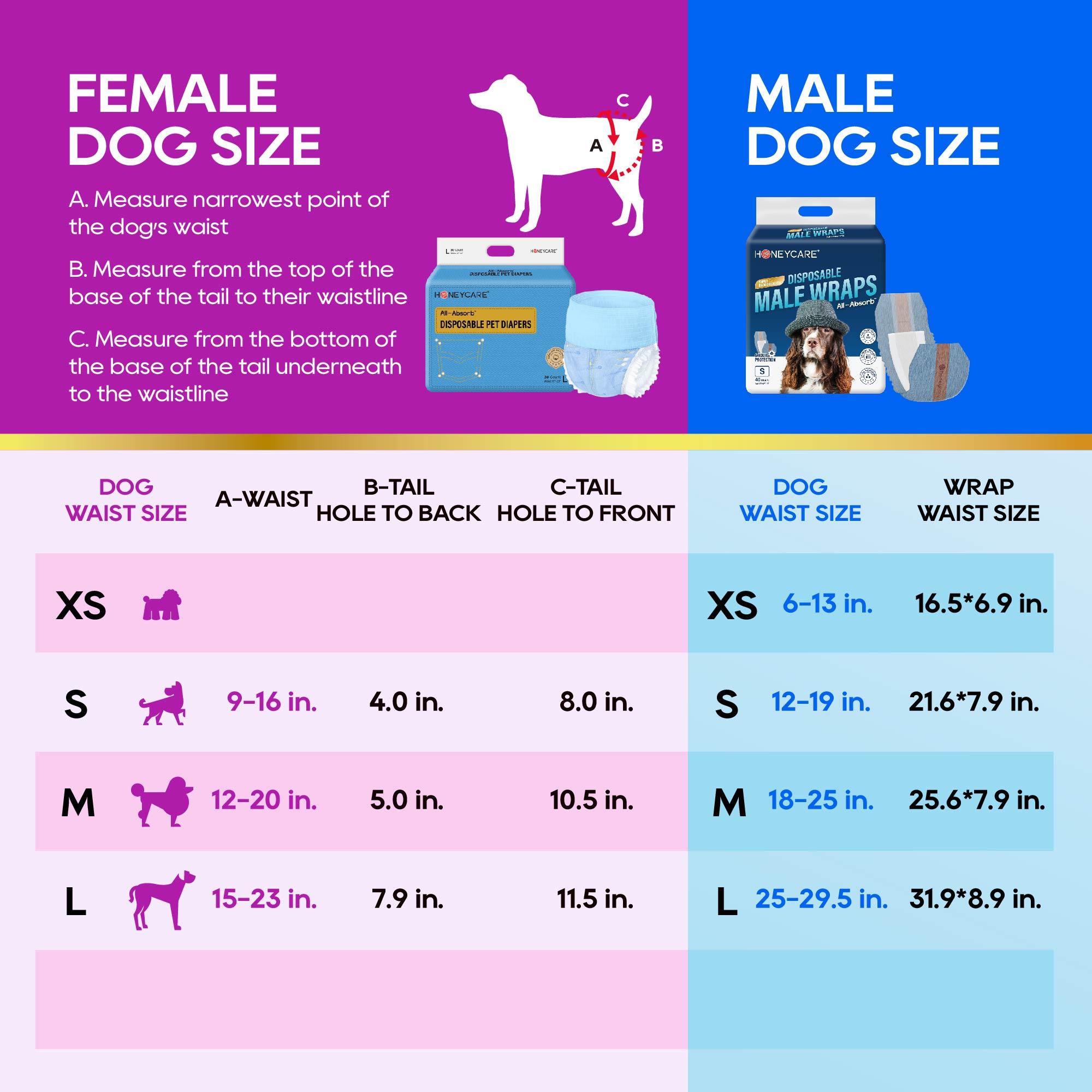 [B]HONEYCARE : Disposable Female Male Dog Diapers Wraps, Super Absorbent, Breathable, Wetness Indicator, Cute Suspenders Design,1 Pack