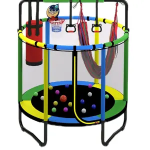 Segmart Mini Round Trampoline for Kids 55'' with Basketball Hoop Swing Sandbag Ring Ocean Balls Indoor Outdoor Toddler Trampoline with Enclosure Net for Boys Girls
