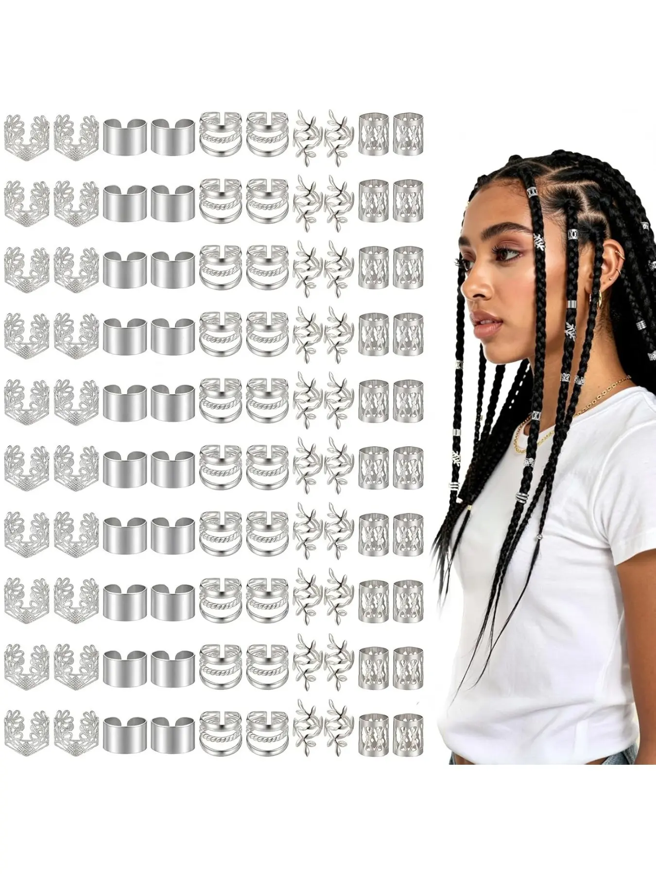 100 Pcs Dirty Braids Hair Accessories, Braiding Tool, Alloy Material, Shiny Finish, Unisex Hair Extensions Rings, Hair Salon Tools, Ideal for Personal Use & Beauty Industry