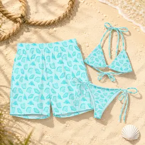 Matching Sea Shell Couples Swimsuits, His and Hers Honeymoon Beachwear Set, Bikini & Men’s Swim Shorts for Summer Vacation