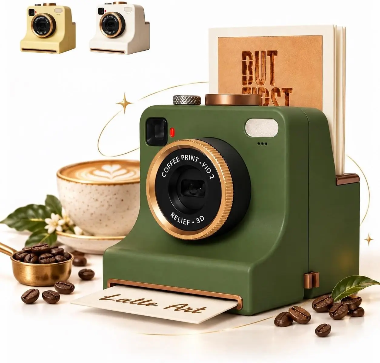 3D Printed Coffee Printer Latte Art Camera, Manual One-Click Coffee Powder Printer with Multiple Stencil Cards, Mechanical Coffees Stencil Maker for Cappuccino, Hot Chocolate, Home Cafe (Christmas gifts)