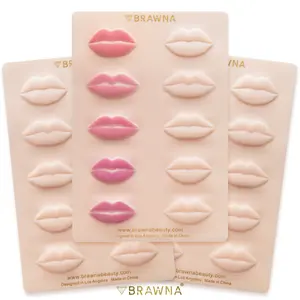 BRAWNA [ 3 Pack ] 3D Lip PMU Practice Skin - Soft Silicone Lip Blush Practice Skin with Human Skin - Like Texture - 10 Lip Shapes - Lip Tattoo Practice Skin – PMU Supplies Makeup Daily