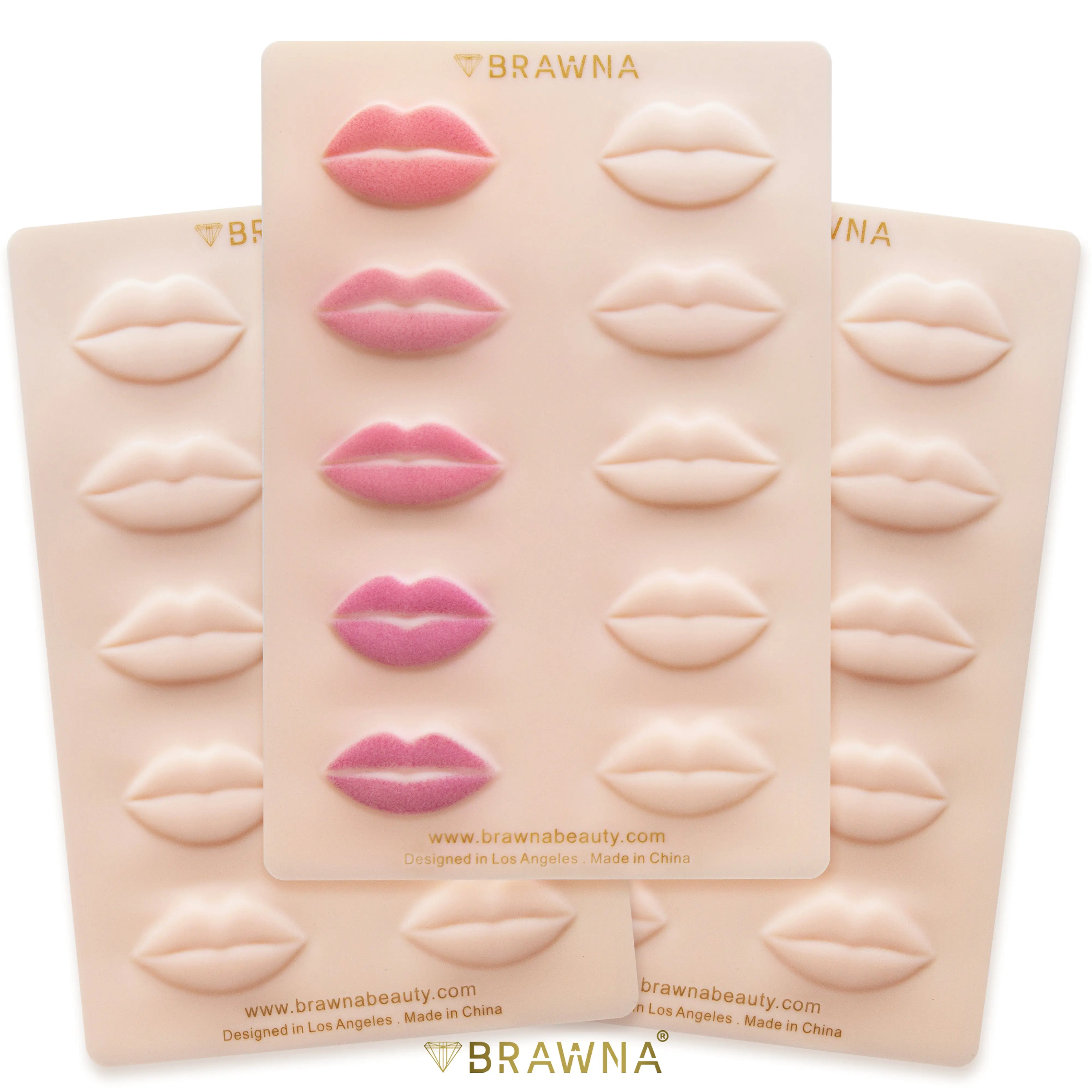 BRAWNA [ 3 Pack ] 3D Lip PMU Practice Skin - Soft Silicone Lip Blush Practice Skin with Human Skin - Like Texture - 10 Lip Shapes - Lip Tattoo Practice Skin – PMU Supplies Makeup Daily Durable Pads