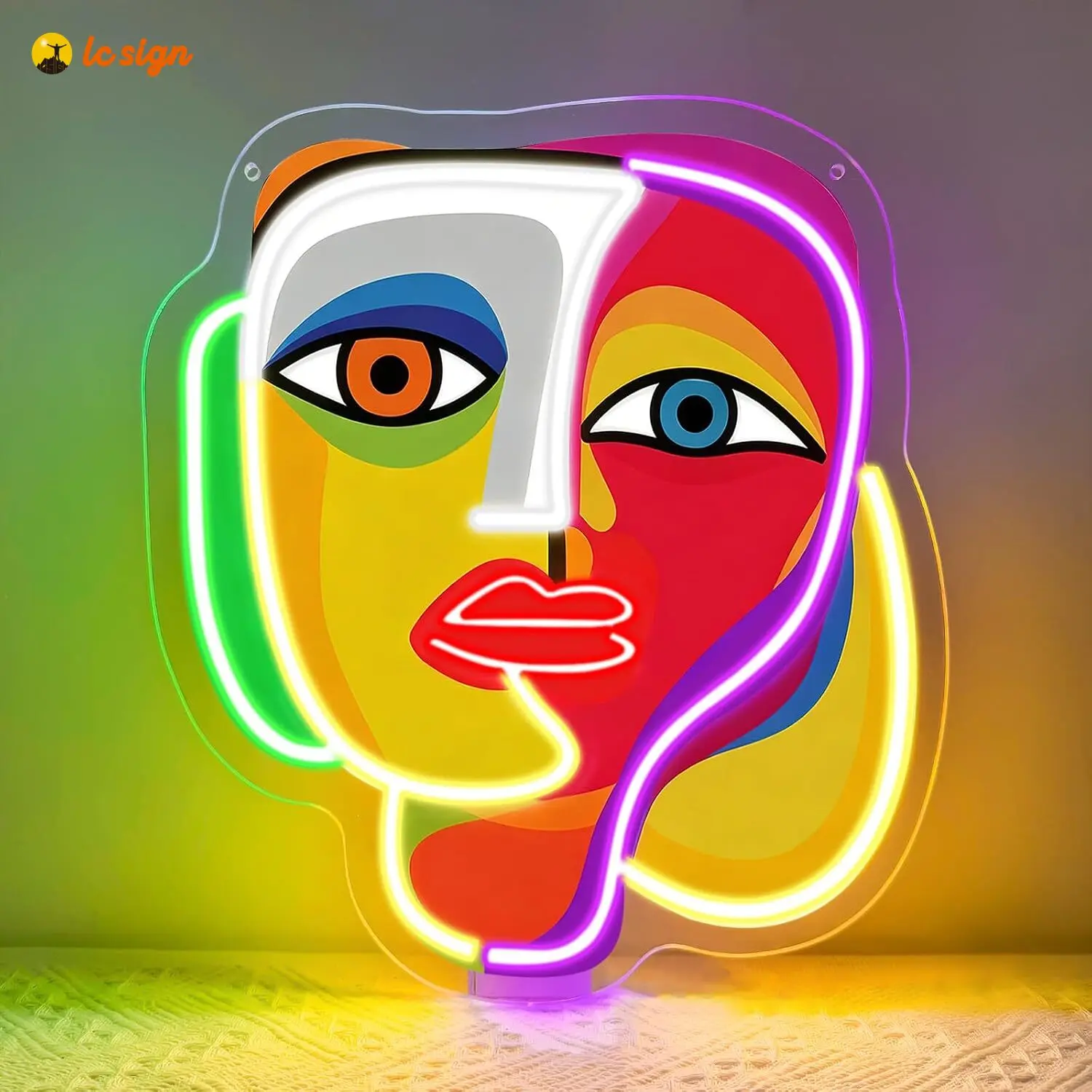 LC SIGN Abstract Face Acrylic Neon Sign, Colorful LED Ambient Lighting, USB-Powered Aesthetic Room & House Decor for Living Room, Gift for Art Lovers (Home Improvement Acrylic Light)
