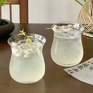 2pcs New Style Large Bell Coffee Cups, Tulip Glass Cup, Ultra-Thin Crystal Design, Traditional Chinese Cold Drink Tea Cups