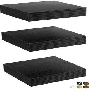 Floating Shelves for Wall, Rustic Wood Wall Mounted Shelves for, Bedroom, Living Room &, Display Shelves, (Set of 3, Black, 12 in)