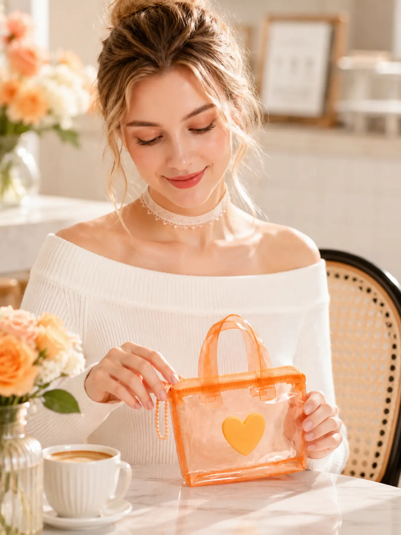 Cute Clear Jelly Tote Bag for Teen Girls Women, Mini Heart Coin Purse with Portable Handle, Waterproof Cosmetic Organizer Travel Makeup Bags Organizers for Lipstick Earphones Keys, Stylish Summer Vacation Travel Bag, Valentines Day Holiday Gift for Her