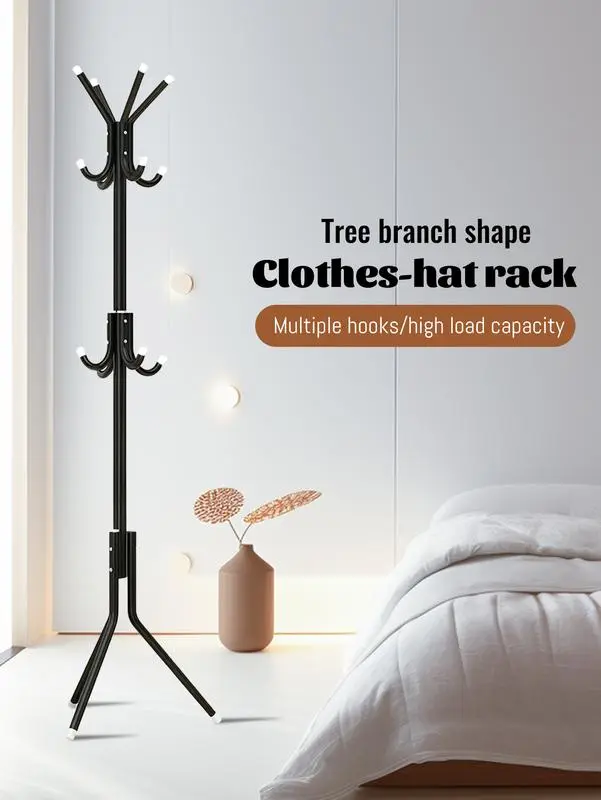 Free-Standing Metal Coat Rack - Tree Branch-Style Home Organizer for Entryway, Bedroom, Clothing and Hat Storage