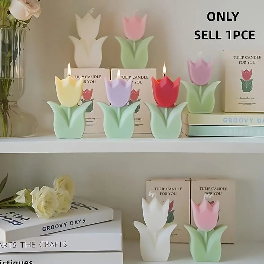 Tulip Shaped Candle, 1 Count Flower Design Floral Aromatherapy Candle, Decorative Candle for Home Living Room Bedroom Decoration, Decorating, Perfect Gift for Birthday, Anniversary, Wedding & Party, Ornaments, Halloween