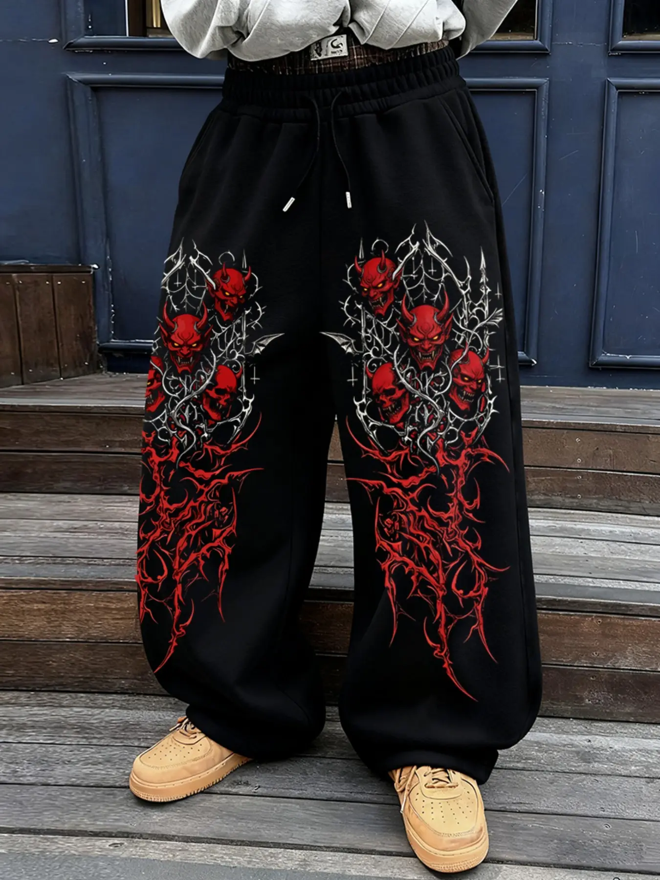 Gothic Pattern Print Street Style Pants, Casual Fashion Fitted Trousers, Comfortable Daily Wear, Versatile All Occasion Clothing, Casual Stylish Clothing, Casual Fitted Cut