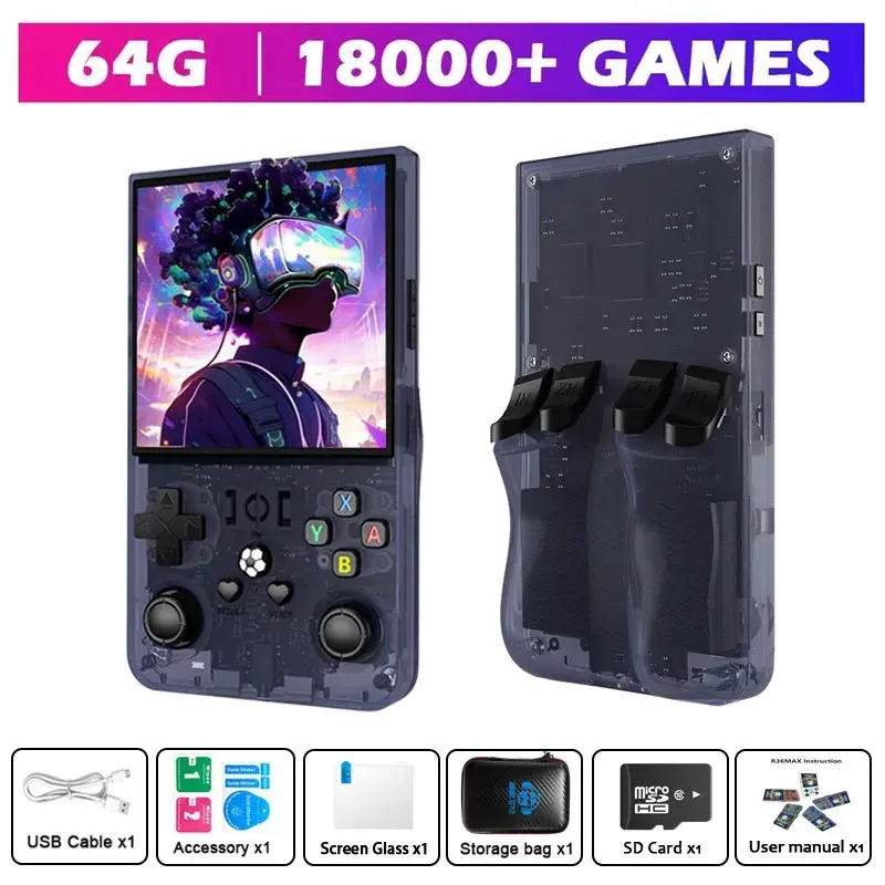 Portable Retro Game Console R36max, IPS HD Screen, Linux System, Large Capacity Battery, High Definition Smooth Play, Abs Material Dual Joystick, Portable Handheld Console,Dad Gifts